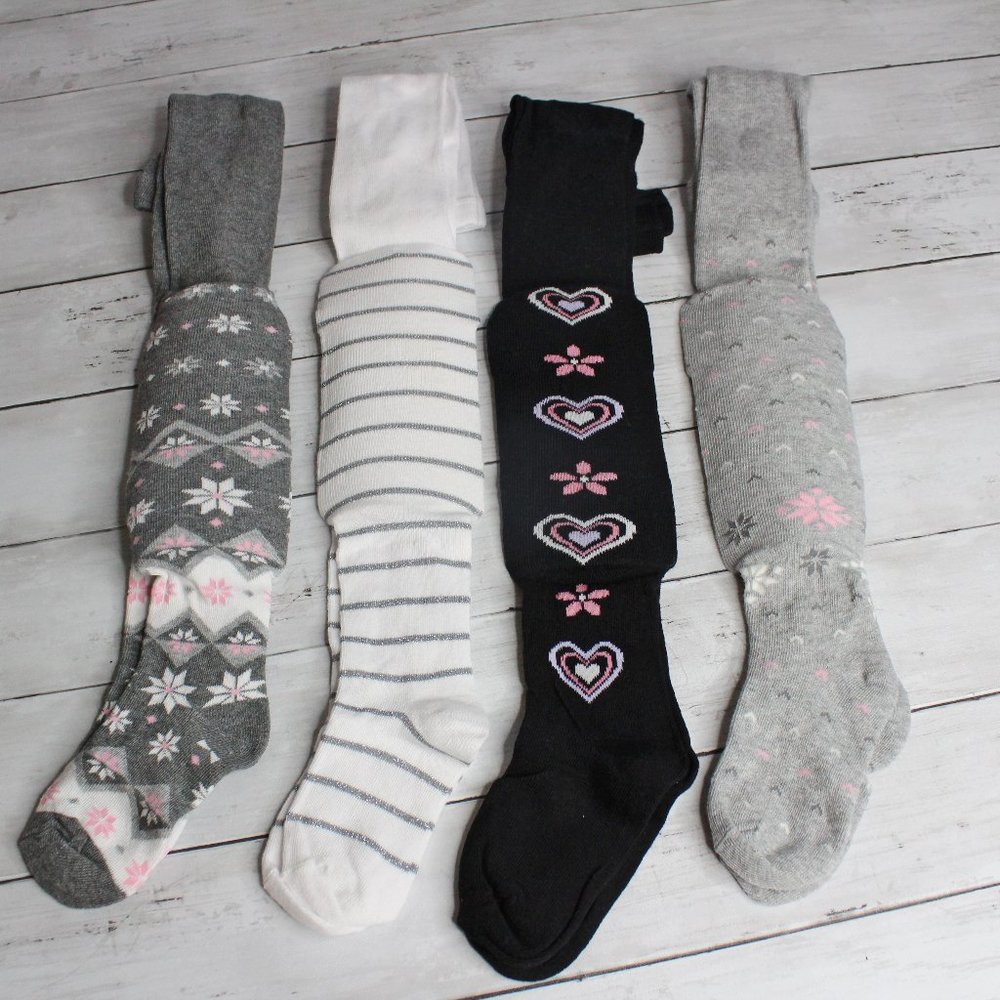Trimfit Girl's Knit Tights Youth Size 4-6 Black Gray Pink White